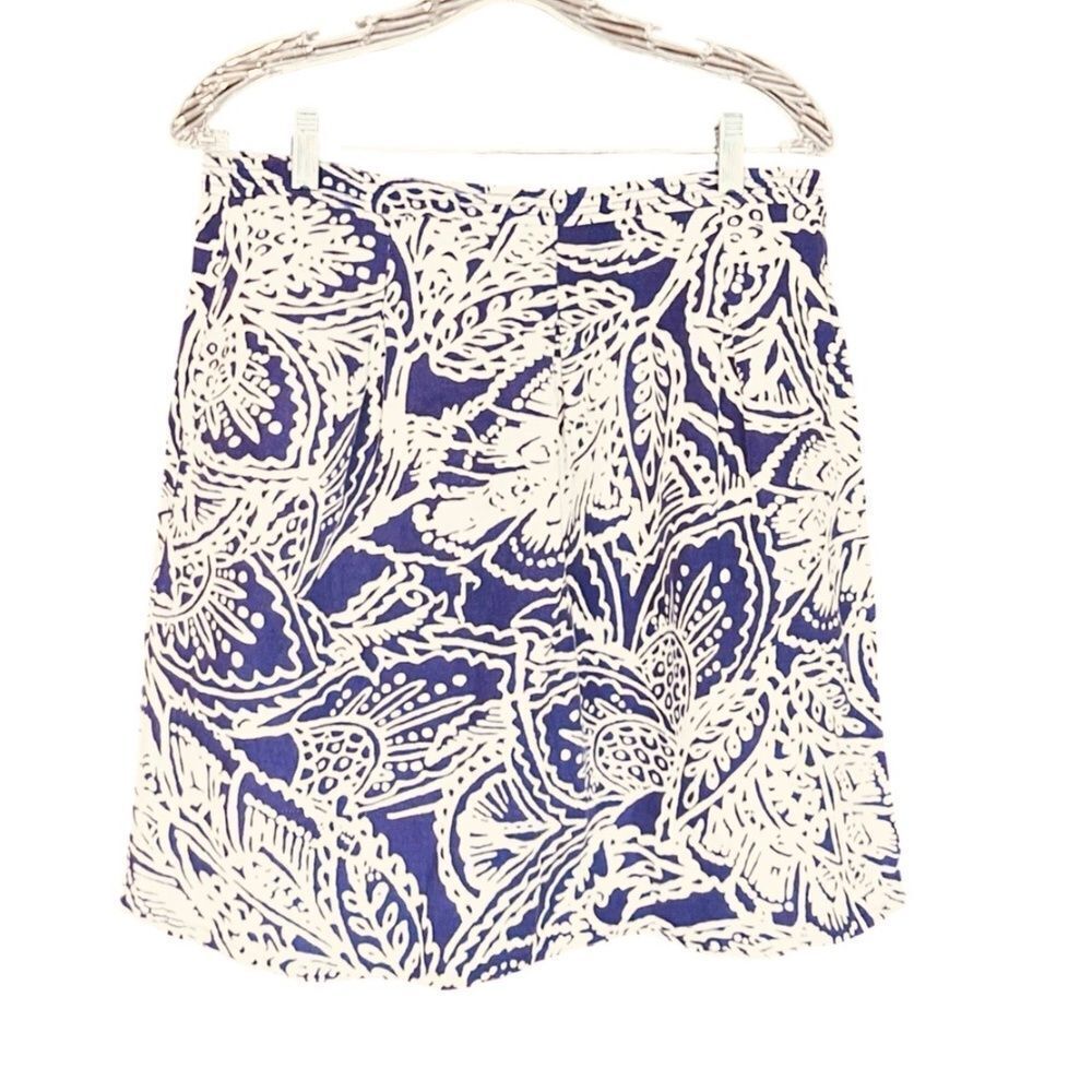 Ann Taylor LOFT A-Line Pencil Midi Linen Abstract Floral Skirt Purple/White 10